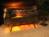 electric heater and fireplace logs.